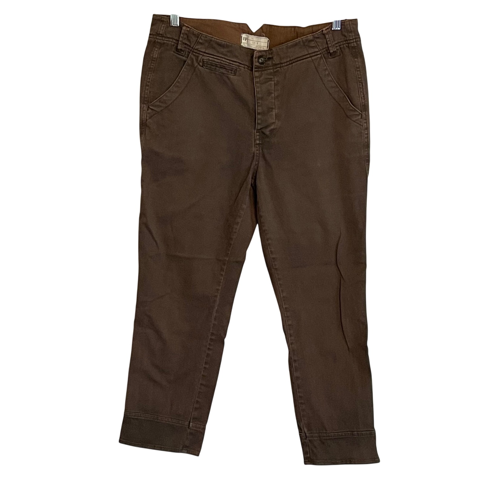 Free People Green Brown Utility Straight Leg Button Fly Pants Size 6